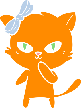 Sevimli düz renkli çizgi film kedisi bir insan tarafından çizilmiş.