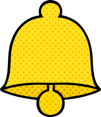 Bir insan tarafından çizilmiş pirinç bir çanın karikatürü.