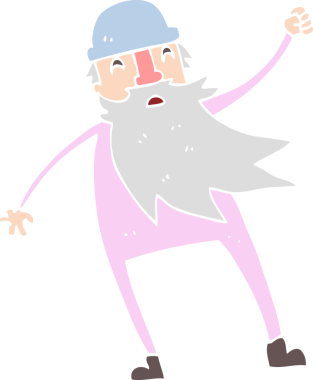 Bir insan tarafından çizilmiş termal iç çamaşırlı yaşlı bir adamın düz renk çizimi