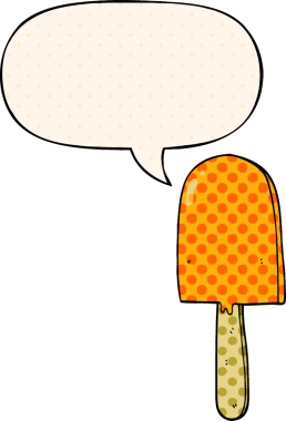 Bir insan tarafından çizilmiş çizgi roman tarzında konuşma balonu olan çizgi film lolipopu.