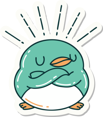 Bir insan tarafından çizilmiş katlanmış kanatlı dövme stili robin çıkartması.