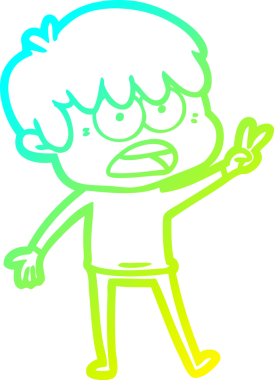 Bir insan tarafından çizilmiş endişeli çizgi film çocuğunun soğuk gradyan çizgisi.