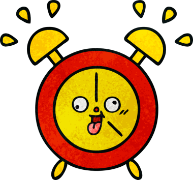 Bir insan tarafından çizilmiş bir çalar saatin retro grunge desen karikatürü