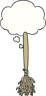 Bir insan tarafından çizilmiş düşünce balonlu sihirli süpürge.