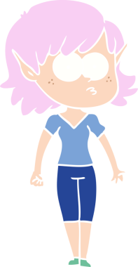 Bir insan tarafından çizilmiş düz renkli çizgi film elf kızı.