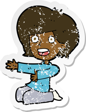 Bir insan tarafından çizilen dizlerinin üzerine çöken bir karikatürün gerilimli çıkartması.