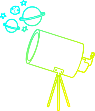 Bir insan tarafından çizilmiş gezegenlere bakan bir çizgi teleskop çizimi.