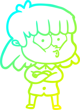 Bir insan tarafından çizilen ıslık çalan bir kızın soğuk gradyan çizgisi.