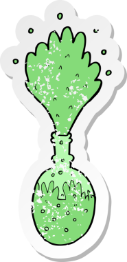 Bir insan tarafından çizilen patlayan kimyasalların gerilimli retro yapıştırması.