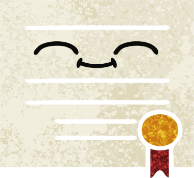 Bir insan tarafından çizilmiş mezuniyet diplomasının retro çizim tarzı karikatürü.