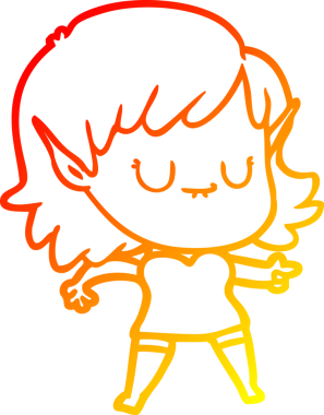 Bir insan tarafından çizilmiş mutlu bir elf kızı çizimi.