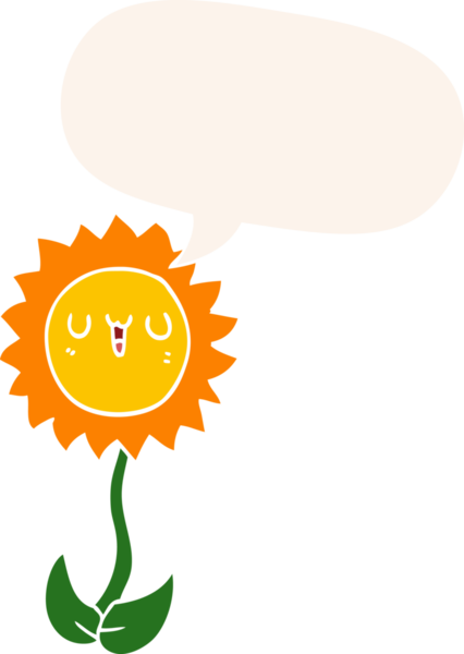 bir insan tarafından çizilmiş, konuşma baloncuklu karikatür çiçeği