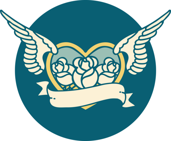 Bir insan tarafından çizilmiş çiçek ve bayrak ile uçan bir kalbin ikonik dövme görüntüsü