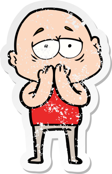 Bir insan tarafından çizilmiş yorgun ve kel bir adamın sıkıntılı çıkartması.