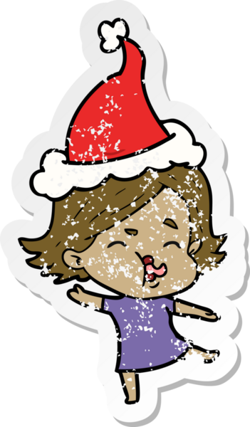 Bir insan tarafından çizilmiş Noel Baba şapkası takan bir kızın kederli karikatürü.