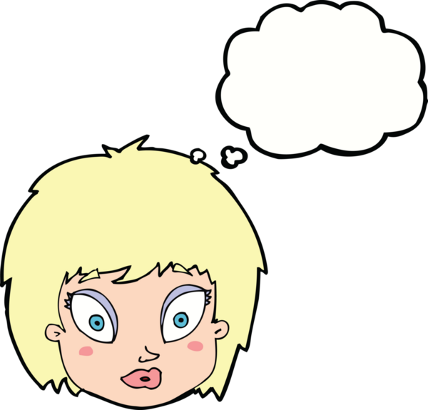 Bir insan tarafından çizilmiş düşünce baloncuğuyla kadın yüzünü şaşırtan çizgi film.