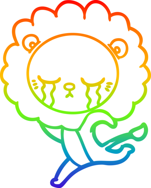 Gökkuşağı gradyan çizgisi bir insan tarafından çizilmiş ağlayan bir aslanın çizimi