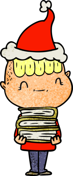 Bir insan tarafından çizilmiş Noel Baba şapkası takan dost canlısı bir çocuğun el çizimi karikatürü.