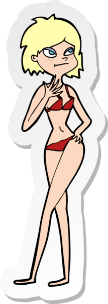 Bir insan tarafından çizilmiş bikinili bir karikatür kadının çıkartması.