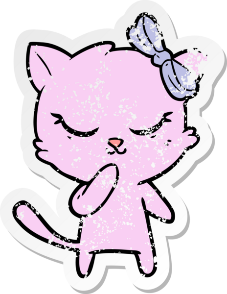 Bir insan tarafından çizilmiş şirin bir çizgi film kedisinin sıkıntılı çıkartması.