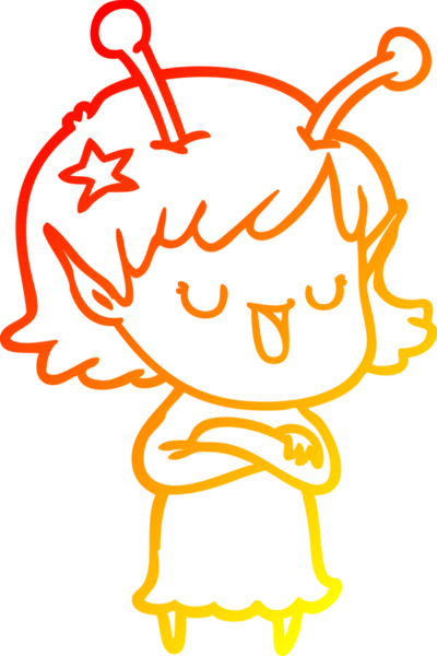 Bir insan tarafından çizilmiş mutlu bir uzaylı kız çizgi filmi.