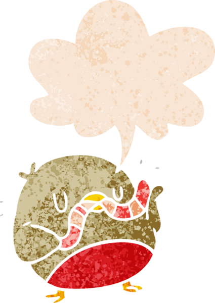 solucanlı çizgi film Robin grunge 'de konuşma baloncuğu olan sıkıntılı retro desenli bir insan tarafından çizilmiş