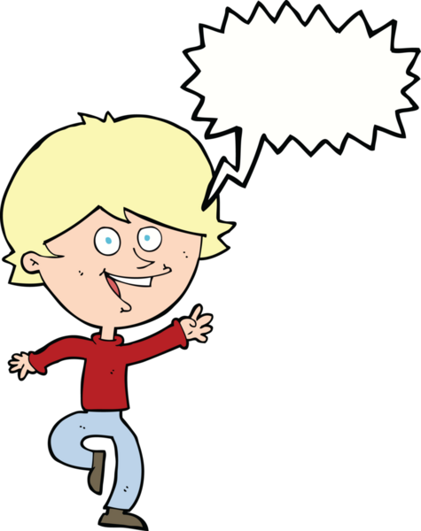 Bir insan tarafından çizilmiş konuşma balonu olan mutlu, el sallayan bir çocuk.