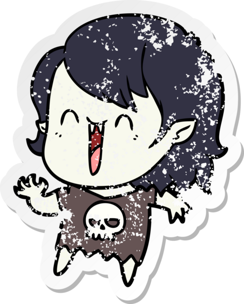 Bir insan tarafından çizilmiş mutlu vampir kız çizgi filminin kederli çıkartması.