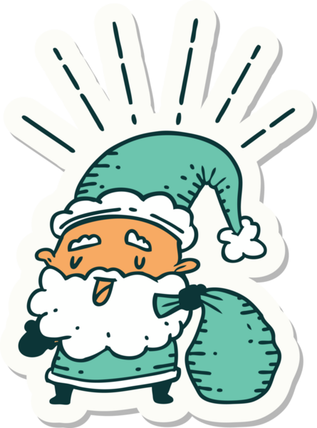 Bir insan tarafından çizilmiş çuvalı olan dövme stili Noel Baba karakteri.