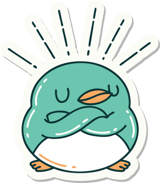 Bir insan tarafından çizilmiş katlanmış kanatlı dövme stili robin çıkartması.