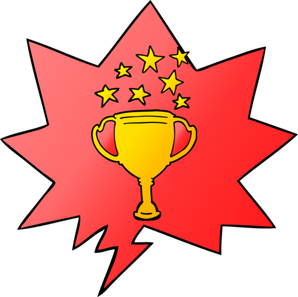 bir insan tarafından çizilmiş, konuşma baloncuklu çizgi film spor kupası.