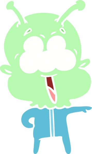 Bir insan tarafından çizilmiş mutlu düz renkli çizgi film uzaylısı.