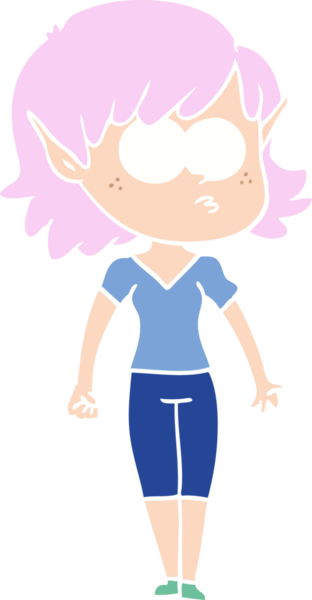 Bir insan tarafından çizilmiş düz renkli çizgi film elf kızı.