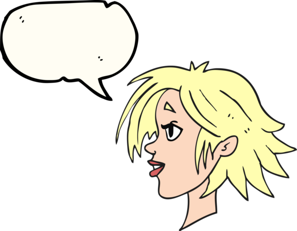 Bir insan tarafından çizilmiş serbest konuşma balonu karikatürü mutlu kadın yüzü