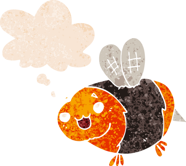 Komik çizgi film arısı grunge 'da düşünce baloncuğu ile sıkıntılı retro dokuma tarzı bir insan tarafından çizilmiş