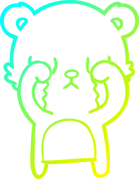 Bir insan tarafından çizilmiş ağlayan çizgi film ayısının soğuk gradyan çizgisi.