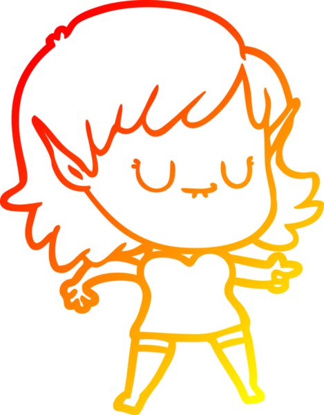 Bir insan tarafından çizilmiş mutlu bir elf kızı çizimi.