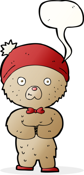 Bir insan tarafından çizilmiş konuşma balonlu oyuncak ayı.