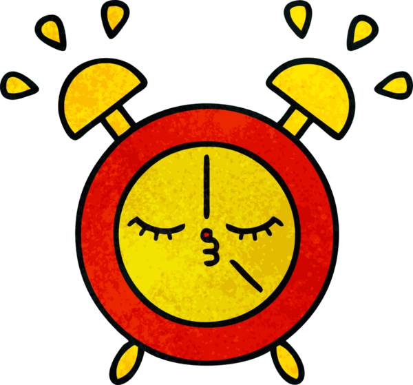 Bir insan tarafından çizilmiş bir çalar saatin retro grunge desen karikatürü