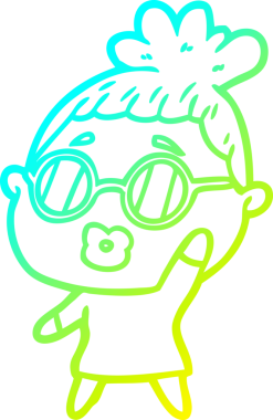 Bir insan tarafından çizilmiş gözlüklü bir karikatür kadın çizimi.