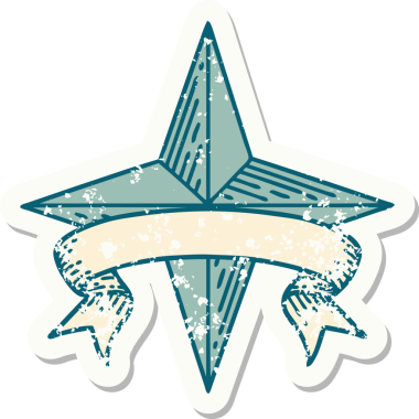 Bir insan tarafından çizilmiş bir yıldızın sancağı olan eski bir etiket.