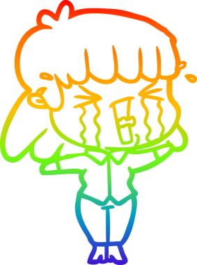 Gökkuşağı gradyan çizgi çizimi Bir insan tarafından çizilmiş gözyaşları içinde bir çizgi kadın