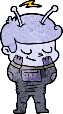 Bir insan tarafından çizilmiş çekingen çizgi film uzay adamı.