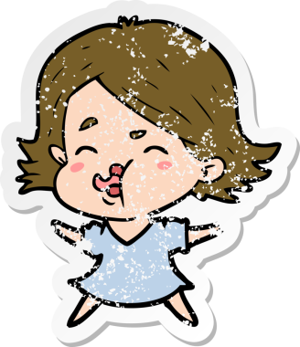 Bir insan tarafından çizilmiş karikatür kızının sıkıntılı çıkartması.