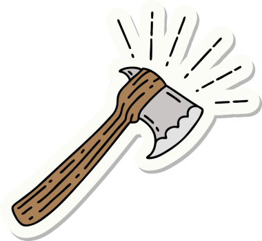 Bir insan tarafından çizilmiş dövme stili balta etiketi.