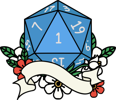 Retro Dövme Biçimi Doğal Bir d20 zar bir insan tarafından çizildi