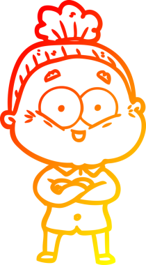 Bir insan tarafından çizilmiş mutlu, yaşlı bir kadının sıcak çizgi çizimi.