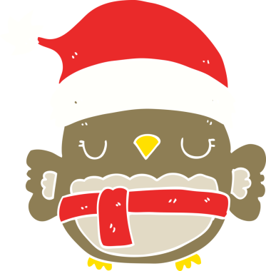 Bir insan tarafından çizilmiş şirin Noel baykuşu.