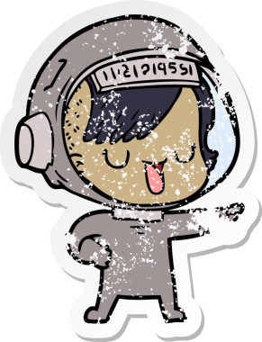 Bir insan tarafından çizilmiş karikatür astronot kadının sıkıntılı çıkartması.