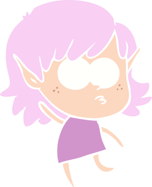 Bir insan tarafından çizilmiş düz renkli çizgi film elf kızı.